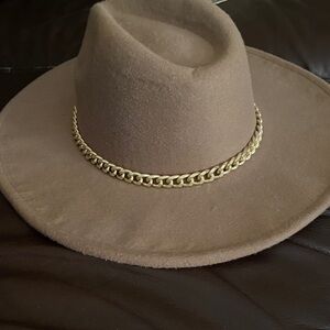 Elegant Brown Fedora with Gold Chain